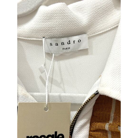 Sandro Colorblock Half Zip Gold Ruffle Trim Mini Polo Dress Navy White Size 4-6 - Picture 4 of 6